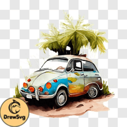 vintage car on a tropical beach png design 181