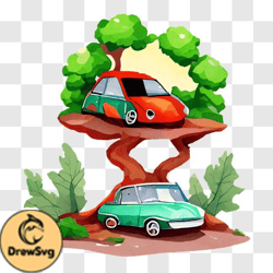 cars resting on tree tops   unusual and captivating image png design 185