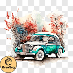 vintage car watercolor painting png design 187