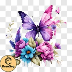 colorful butterfly on a bed of flowers png design 190