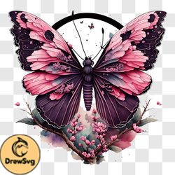 beautiful pink butterfly on a branch with pink flowers png design 195