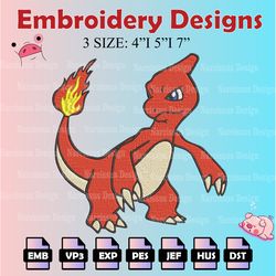pokemon charmeleon embroidery designs, charmeleon logo embroidery files,  machine embroidery pattern, digital download
