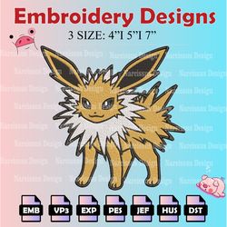 pokemon jolteon embroidery designs, jolteon logo embroidery files,  machine embroidery pattern, digital download