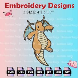 pokemon dragonite embroidery designs, dragonite logo embroidery files,  machine embroidery pattern, digital download