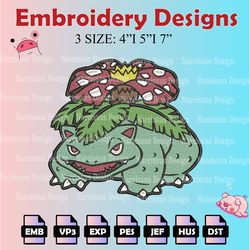 pokemon fushigibana embroidery designs, fushigibana logo embroidery files,  machine embroidery pattern, digital download