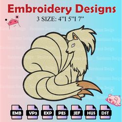 pokemon ninetales embroidery designs, ninetales logo embroidery files,  machine embroidery pattern, digital download
