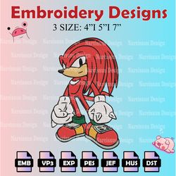 knuckles embroidery designs, sonic the hedgehog embroidery files, cartoon machine embroidery pattern, digital download