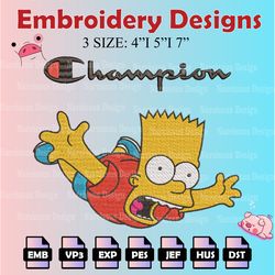 bart simpson embroidery designs, bart simpson champion embroidery files,  machine embroidery pattern, digital download