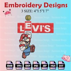 mario embroidery designs, levi's mario embroidery files, cartoon machine embroidery pattern, digital download