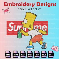 bart simpson supreme embroidery designs, supreme embroidery files,  machine embroidery pattern, digital download
