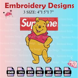 winnie the pooh supreme embroidery designs, supreme embroidery files,  machine embroidery pattern, digital download