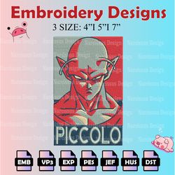 piccolo embroidery designs, dragon ball logo embroidery files,  machine embroidery pattern, digital download