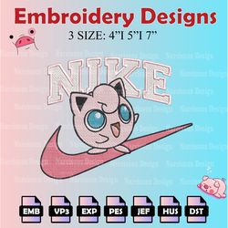 nike jigglypuff embroidery designs, nike jigglypuff logo embroidery files,  machine embroidery pattern, digital download
