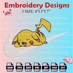 pokemon pikachu embroidery designs, nike pikachu logo embroidery files,  machine embroidery pattern, digital download