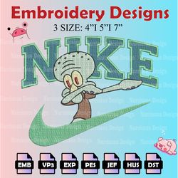 squidward tentacles nike embroidery designs, nike embroidery files,  machine embroidery pattern, digital download