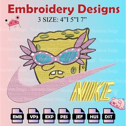 spongebob wear glasses nike embroidery designs, nike embroidery files,  machine embroidery pattern, digital download