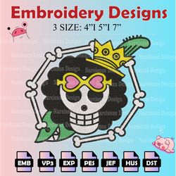 one piece machine embroidery pattern, brook jolly roge embroidery designs, brook logo embroidery files, digital download