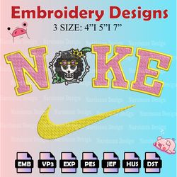 nike brook jolly roge machine embroidery pattern, one piece embroidery designs, logo embroidery files, digital download