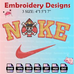 nike portgas d. ace machine embroidery pattern, one piece embroidery designs, logo embroidery files, digital download