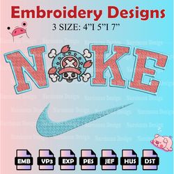 nike tony tony choppe machine embroidery pattern, one piece embroidery designs, logo embroidery files, digital download