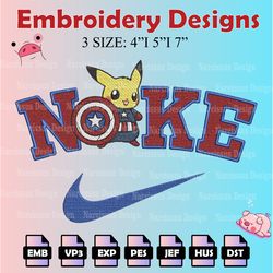 nike pikachu captain america embroidery designs, logo embroidery files,  machine embroidery pattern, digital download