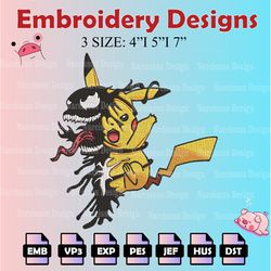 pikachu venom embroidery designs, pokemon logo embroidery files,  machine embroidery pattern, digital download