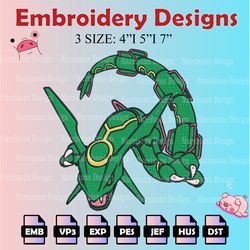 pokemon rayquaza embroidery designs, pokemon logo embroidery files, machine embroidery pattern, digital download