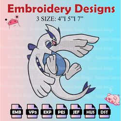 pokemon lugia embroidery designs, pokemon logo embroidery files, lugia machine embroidery pattern, digital download