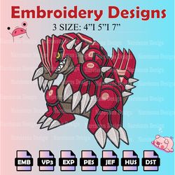 pokemon groudon embroidery designs, pokemon logo embroidery files, groudon machine embroidery pattern, digital download