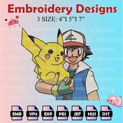 ash & pikachu embroidery designs, pokemon logo embroidery files, anime machine embroidery pattern, digital download