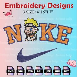 nike naruto kid machine embroidery pattern, uzumaki naruto embroidery designs, anime logo embroidery, digital download