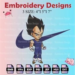 nike vegeta embroidery designs, dragon ball logo embroidery files, anime machine embroidery pattern, digital download
