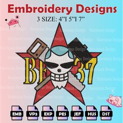 one piece machine embroidery pattern,  franky embroidery designs, robin logo embroidery files, digital download