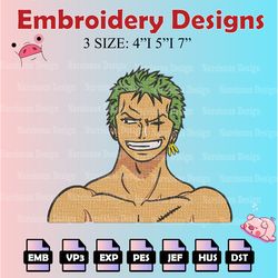 one piece machine embroidery pattern, roronoa zoro embroidery designs, zoro logo embroidery files, digital download