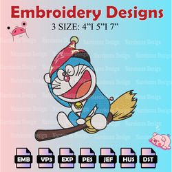 doraemon the witch embroidery pattern, doraemon embroidery designs, logo embroidery files, digital download