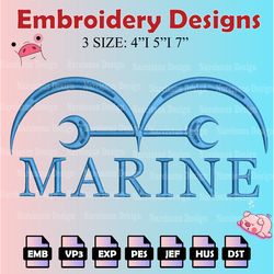 one piece machine embroidery pattern, marineford embroidery designs, logo embroidery files, digital download