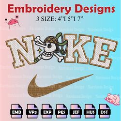 one piece machine embroidery pattern, nike usopp embroidery designs, usopp  logo embroidery files, digital download