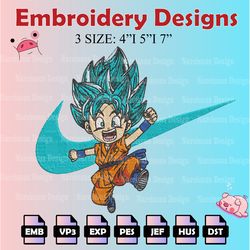 nike goku kid machine embroidery pattern, dragon ball embroidery designs, anime logo embroidery files, digital download