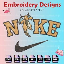 nike pokemon dragonite embroidery designs, dragonite logo embroidery files, machine embroidery pattern, digital download