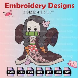 kamado nezuko embroidery pattern, digital download, demon slayer embroidery designs, anime logo embroidery files