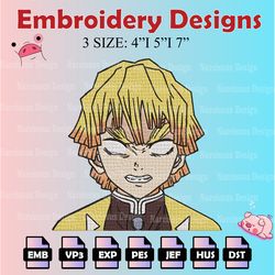 agatsuma zenitsu embroidery pattern, digital download, demon slayer embroidery designs, anime logo embroidery files