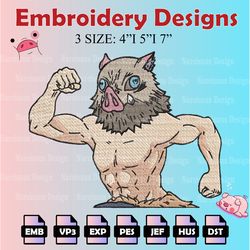 hashibira inosuke embroidery pattern, digital download, demon slayer embroidery designs, anime logo embroidery files