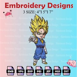 chibi vegitto machine embroidery pattern, dragon ball embroidery designs, anime logo embroidery files, digital download