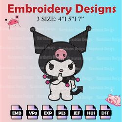 kuromi machine embroidery pattern, kuromi embroidery designs, logo embroidery files, digital download