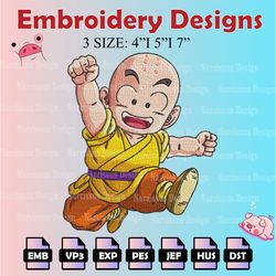 dragon ball embroidery designs, krillin ogo embroidery files,  machine embroidery pattern, digital download