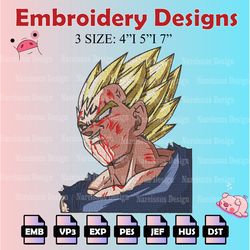 vegeta machine embroidery pattern, dragon ball embroidery designs, anime logo embroidery files, digital download