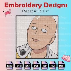 saitama machine embroidery pattern,  one-punch man embroidery designs, anime logo embroidery files, digital download