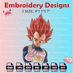vegeta red god machine embroidery pattern, dragon ball embroidery designs, anime logo embroidery files, digital download