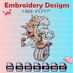 luffy gear 5 embroidery designs, one piece machine embroidery pattern, logo embroidery files, digital download