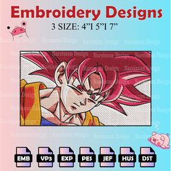 goku red god machine embroidery pattern, dragon ball embroidery designs, anime logo embroidery files, digital download